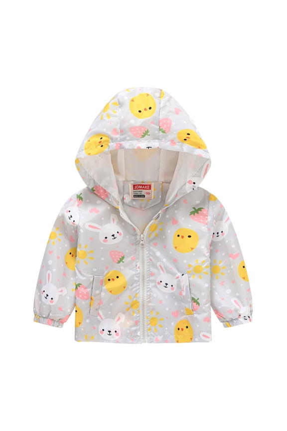 Toddler Jacket with Hooded Cartoon Lightweight Baby Girls Boys Spring Windbreaker Outerwear for Easter Rabbit Kids Yellow,4-5 Years