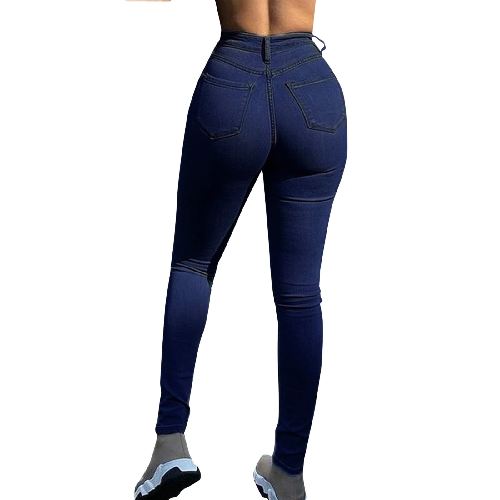 Durtebeua Tummy Control Jeans For Women Stretchy Shaping Leg Jean Blue M 