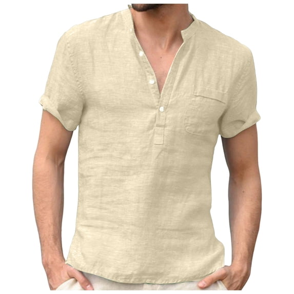 Durtebeua White T Shirts for Men Men's Shirts Short Sleeve Button T-Shirt Lightweight Fashion Casual Pullover Shirt Khaki,XL