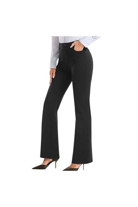 Women Bootcut Dress Pants Business Casual Work Pants with Pockets Pull On Regular Slacks for Office Black,S