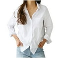 thumbnail image 1 of Durtebeua Women Button Down Shirts Office Drop Shoulder Oversized Blouse Long Sleeve Boyfriend Dress Shirt with Pocket White,M, 1 of 4