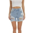 thumbnail image 1 of Durtebeua Women Denim Shorts Stretchy Ladies Fray Casual Denim Shorts blue M, 1 of 6