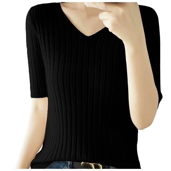 Adviicd Women's 2024 Lightweight Button Down Long Sleeve Casual Crew Neck Soft Knit Fall Cardigan Sweater Tops Black,M