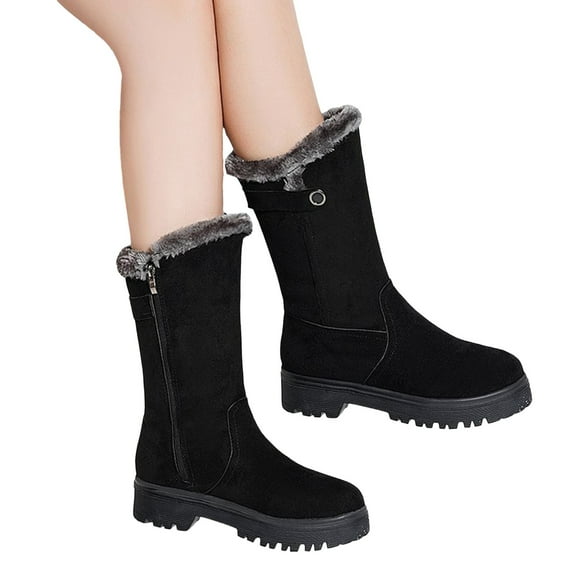 Durtebeua Women Winter Boots Vintage Leather Boots Flat Waterproof Fall Winter Round Toe Ankle Boots Shoes Cowboy Boots for Women Black,8.5