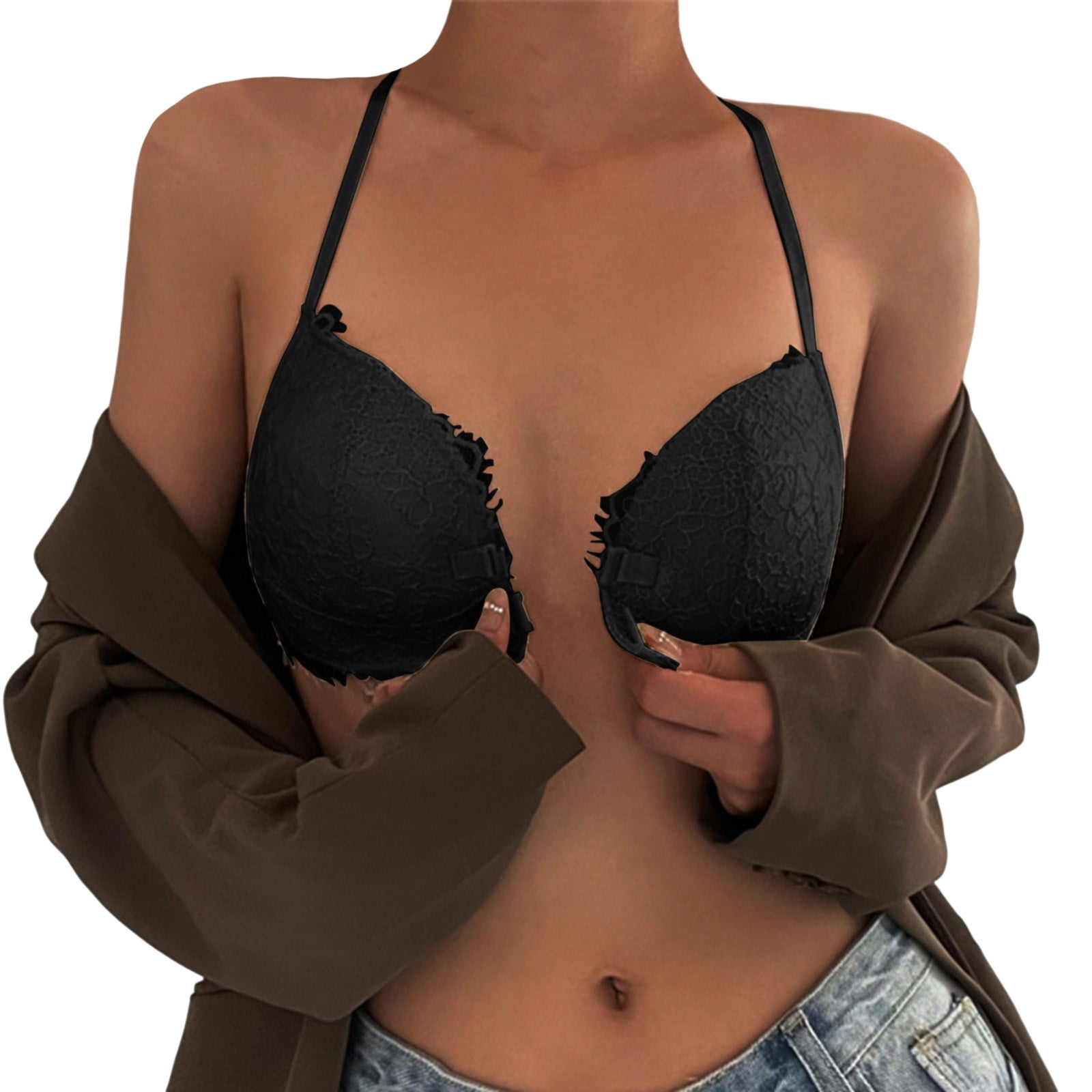 Durtebeua Women Wireless Racerback Sports Bra Cross Back Bra Backless Removable Padded Yoga Crop