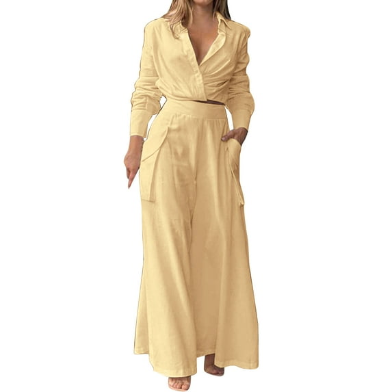 Durtebeua Women's 2 Piece Cotton Linen Outfit Long Sleeve Outfits Turtleneck Pullover Top with Sweatpants