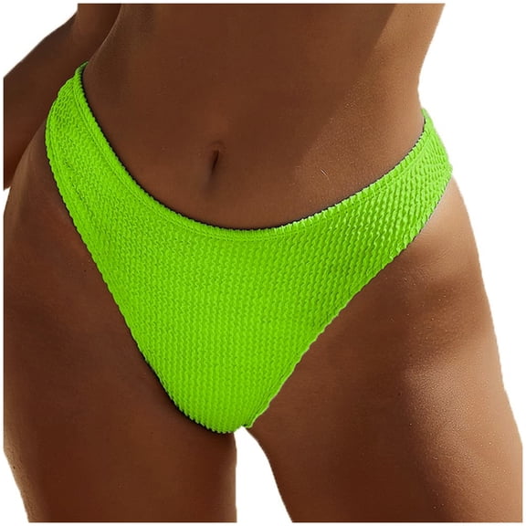 Durtebeua Women's Bikini Swim Bottom Briefs Ribbed High Cut Mid Waist Cheeky Bathing Suit Bottom Green,M