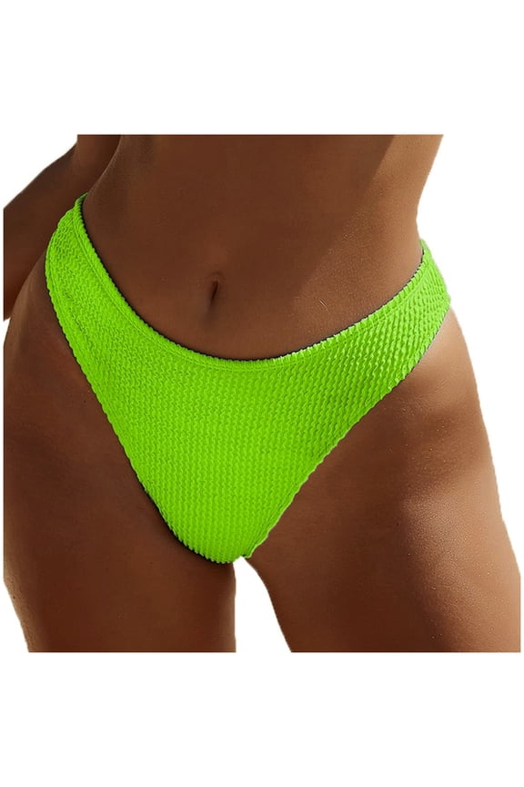 Women's Bikini Swim Bottom Briefs Ribbed High Cut Mid Waist Cheeky Bathing Suit Bottom Green,M