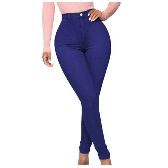Durtebeua Women's High Waisted Jeans Distressed Ripped Jeans Slim Fit Lifting Skinny Stretch Denim Pants Blue 4XL