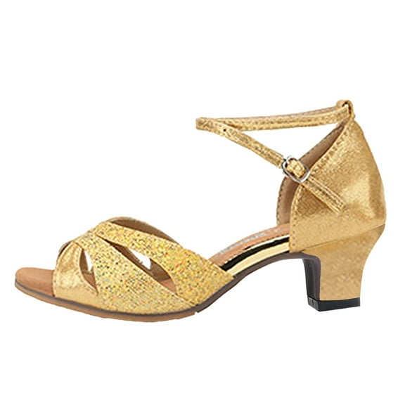 Durtebeua Women's Outdoor Rubber Sole 3.5cm Low Heel Soft Bottom Latin Dance Shoes Bow Sandals for Women Gold,8
