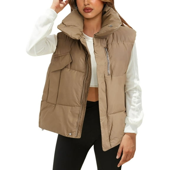 Durtebeua Women's Outwear Quilted Vest Lightweight Sleeveless Waistcoat High Neck Puffer Cropped Padded Jacket