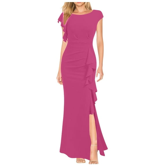 Durtebeua Women's Split Bodycon Evening Long Dress Red,2XL