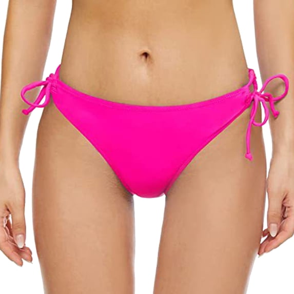 Durtebeua Women's Tie Side Bikini Bottoms Mid Rise String Bathing Suits Bottom Hot Pink,XL