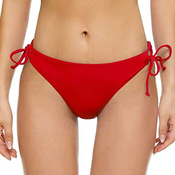 Durtebeua Women's Tie Side Bikini Bottoms Mid Rise String Bathing Suits Bottom Red,XS