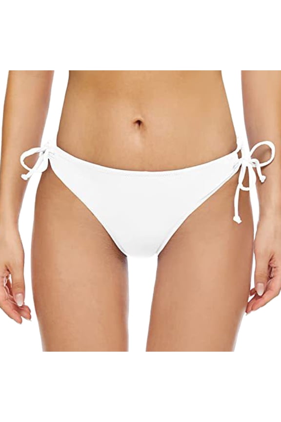 Women's Tie Side Bikini Bottoms Mid Rise String Bathing Suits Bottom White,2XL