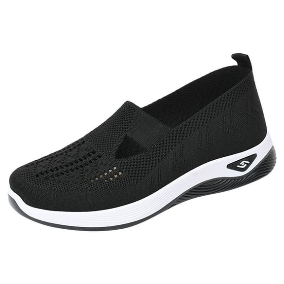 Durtebeua Women's Woven Orthopedic Breathable Soft Shoes Go Walking Slip on Diabetic Foam Shoes Hands Free Slip in Sneakers Arch Support Black,6.5