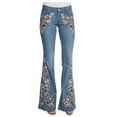 thumbnail image 1 of Durtebeua Womens High-Rise Bell Bottom Flare Jeans Elastic Waist Ripped Flared Jean Destroyed Raw Hem Denim Pants, 1 of 5