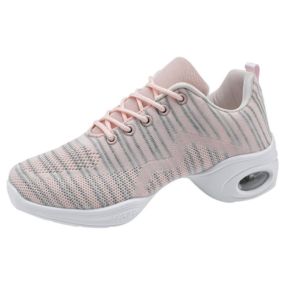 Durtebeua Womens Jazz Shoes Lace-up Sneakers - Breathable Air Cushion Lady Split Sole Athletic Walking Dance Shoes Platform Pink,6.5