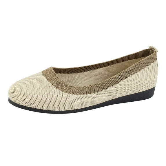 Durtebeua Womens Loafers Comfort Flats Shoes Slip-on Casual Woman Shoe No-Slip Genuine Leather Walking Sneakers Beige,6.5