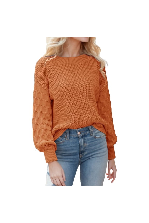 Womens Sweaters Crewneck Oversized Pullover 2023 Fall Cable Knit Long Sleeve Sweaters