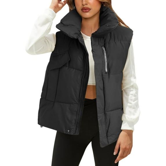 Durtebeua Zip Outdoor Winter Warm Sport Vest Sleeveless Pockets Jacket Coat Fall Jacket Women's Outwear Quilted Vest