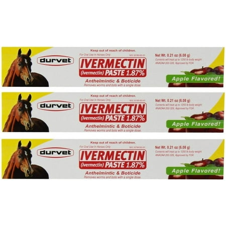 Durvet 3 Pack of Paste, 0.21 Ounces each, Apple Flavored Horse Dewormer control of large strongyles, small strongyles, pinworms, ascarids, hairworms, large-mouth stomach worms, bots, lungworms, intest
