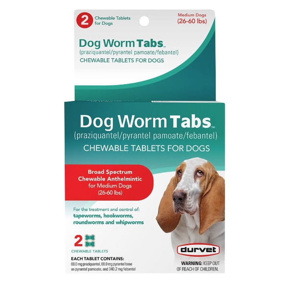 Durvet Dog Worm Chewable Tabs 26-60Lb 2ct