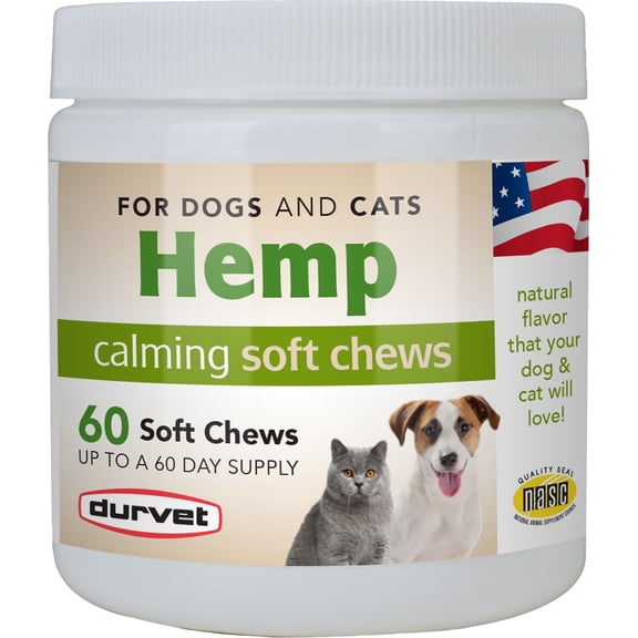 Durvet Hemp Calming Soft Chews For Dogs Cats 60 count