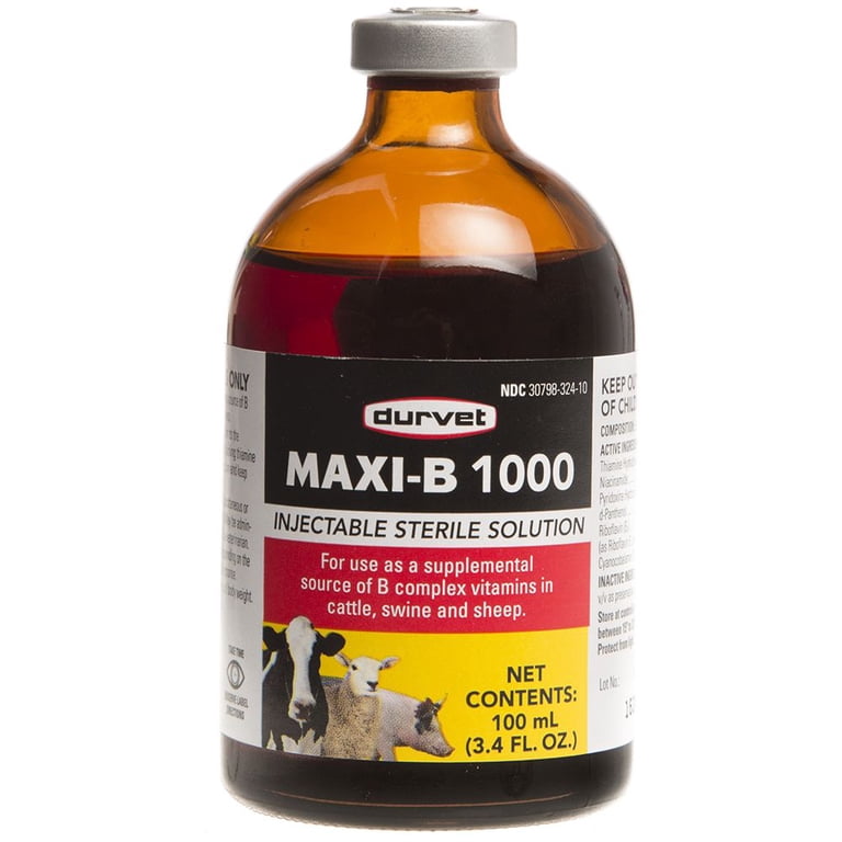 Durvet, Vitamin Maxi B 1000 100ml, 1000mcg B12, Cattle Swine Sheep -  Walmart.com