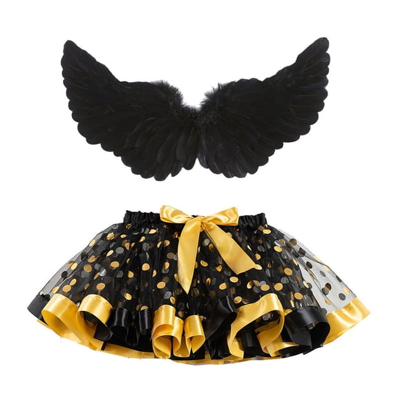 Duryarhall Girls Layered Tutu Skirt and Wing Set, Heart Tulle Mesh Sparkly Tutu Skirt