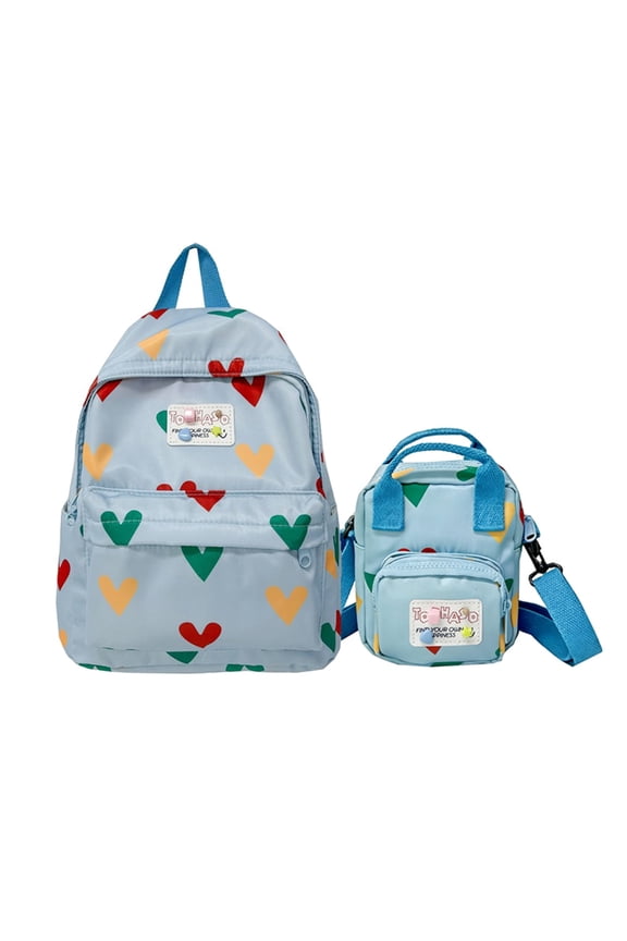 Heart Pattern Bag Bundle, Daily Lightweight Mini Backpack & Multi Pockets Mini Crossbody Purse Set