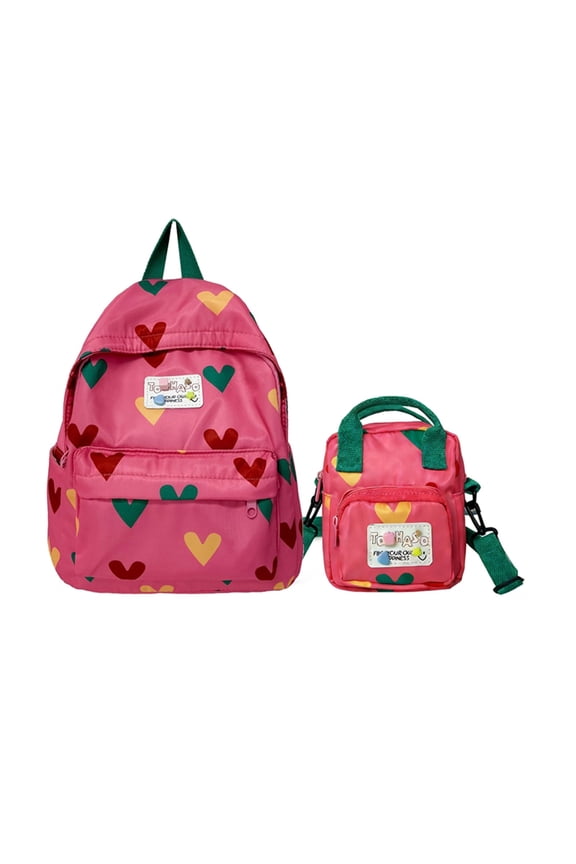 Heart Pattern Bag Bundle, Daily Lightweight Mini Backpack & Multi Pockets Mini Crossbody Purse Set