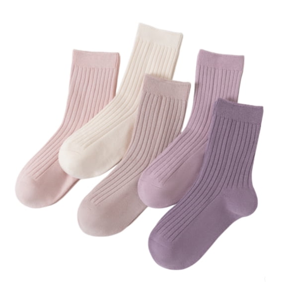 Duryarhall Infant Baby and Toddler Girls Mid Crew Socks 5-Pack, Cute Soft Crew Socks Student Solid Color Mid Length Tube Sports Socks, 0-9T