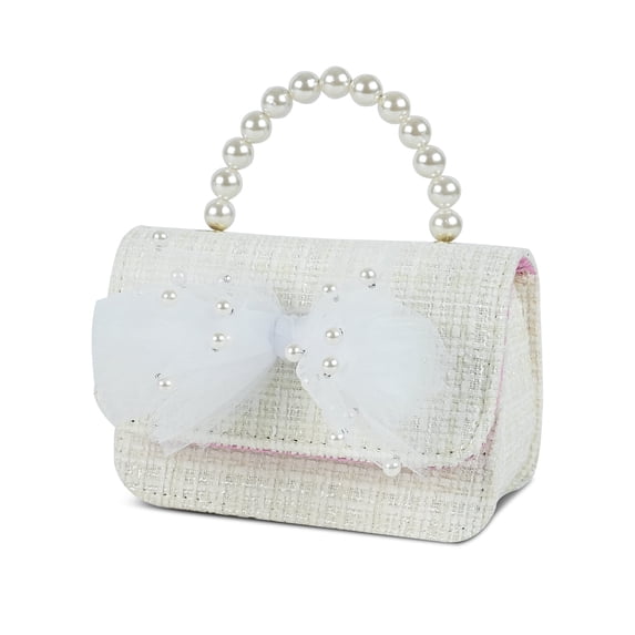Duryarhall Mini Pearl Bow Crossbody Purse, Cute Princess Handbag with Chain Strap For Women