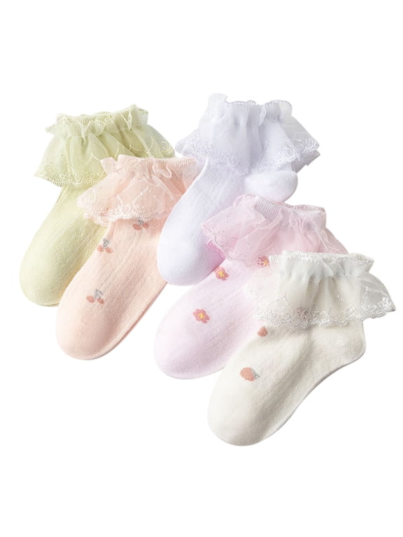 Toddler Girls Dress Socks Ruffle Lace Frilly Dance Socks Kids Cute Princess Socks, 3-12Years