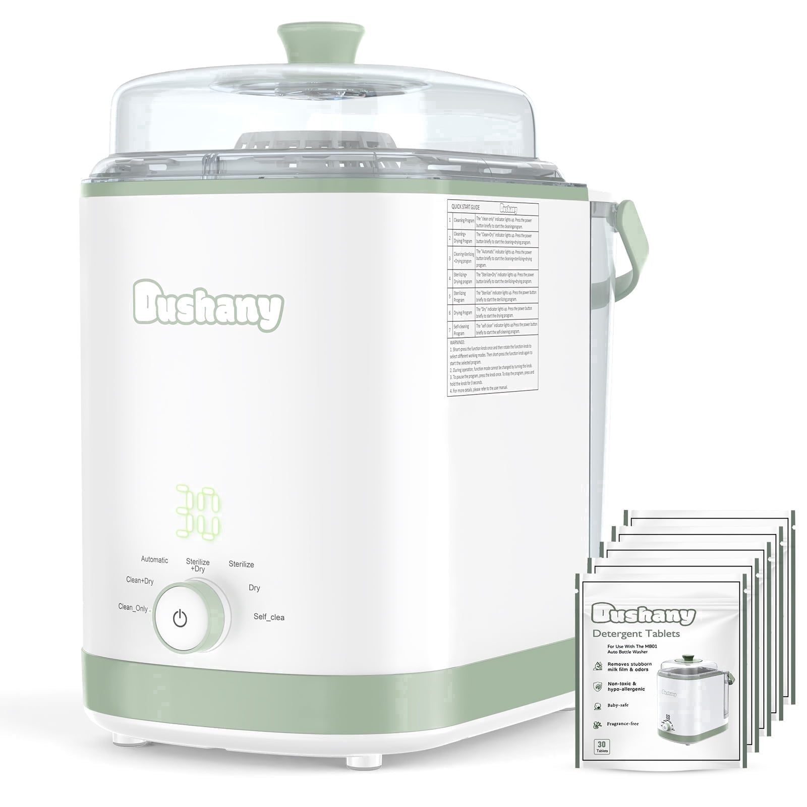 Dushany All-in-One Baby Bottle Washer Sterilizer Dryer, Countertop Machine for Bottles & Pump Parts, Replaces Hand Washing, White