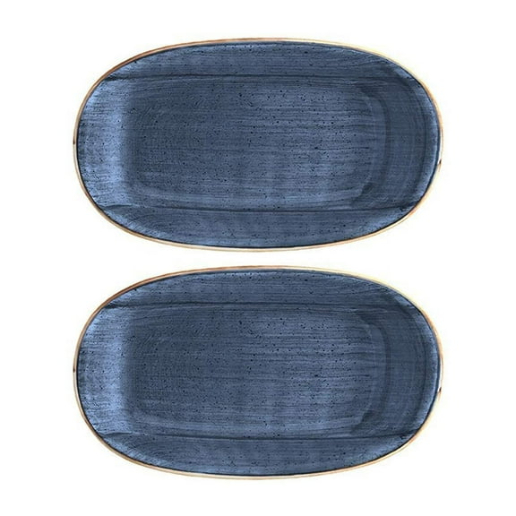 Dusk 7.5" x 4.25" x h:1" Oval Blue Porcelain Platter (Set of 2)
