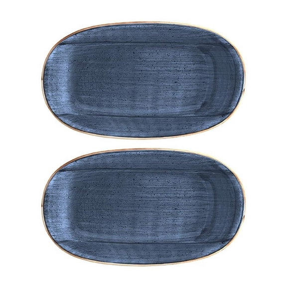 Dusk 9.5" x 5.5" x h:1.25" Oval Blue Porcelain Platter (Set of 2)