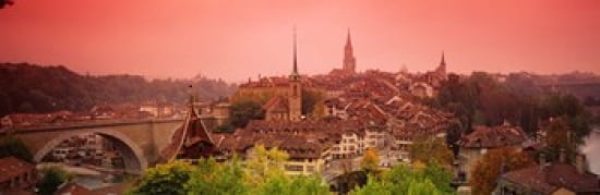 Dusk Bern Switzerland Canvas Art - Panoramic Images (36 x 12)