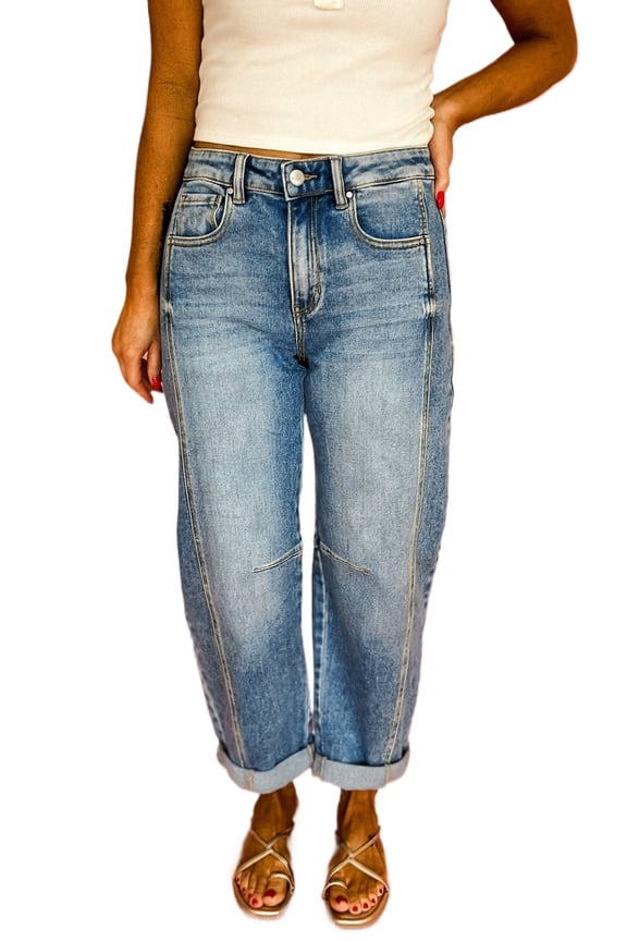 Dusk Blue Vintage Washed Shift Jeans with Seam Detail for Women | 10