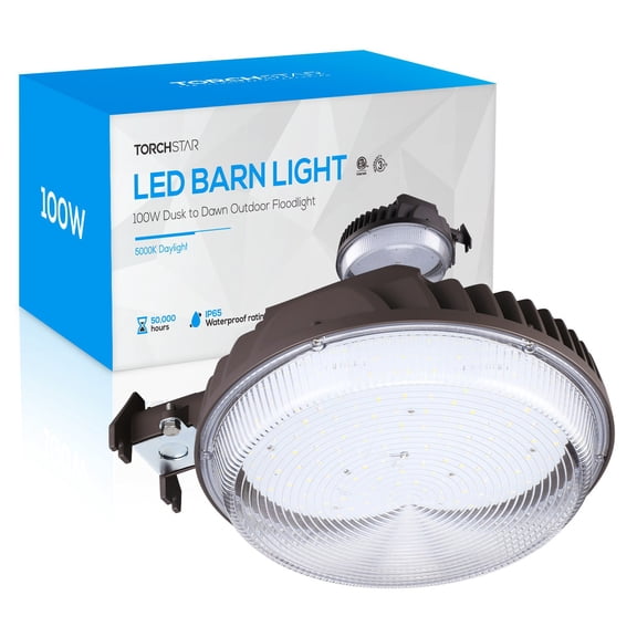 Dusk to Dawn LED Barn Light, 100W Security Flood Lights with Photocell, Outdoor Area Lighting, ETL & FCC Listed, IP65 Waterproof, Aluminum, 120-277V, 5000K Daylight, Bronze