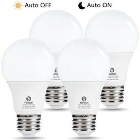 YANSUN Dusk to Dawn LED Light Bulb, 6W A19 LED Replacement for Incandescent Lamps, Automatic On/Off Light Sensing, Soft White 2700K, 500LM, E26 Base, 4 Pack for Porch, Hallway, Indoor/Outdoor