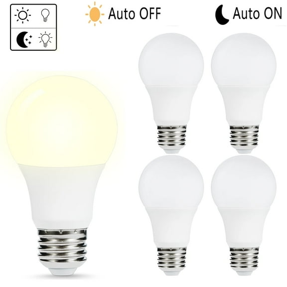 Dusk to Dawn LED Light Bulbs, 6 Watts 40W Equivalent LED Light Bulbs, Daylight White 5000K E26 Base 500LM A19 Perfect for Indoor and Outdoor Lighting Pack of 4
