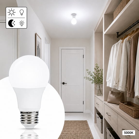 Dusk to Dawn LED Light Bulbs, 6 Watts 40W Equivalent LED Light Bulbs, Daylight White 5000K E26 Base 500LM A19 Perfect for Indoor and Outdoor Lighting Pack of 4