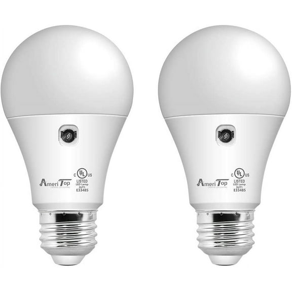 Dusk to Dawn Light Bulb- 2 Pack, A19 LED Sensor Light Bulbs; UL Listed, Automatic On/Off, 800 Lumen, 10W(60 Watt Equivalent), E26 Base, Indoor/Outdoor Lighting Bulb (5000K Daylight)