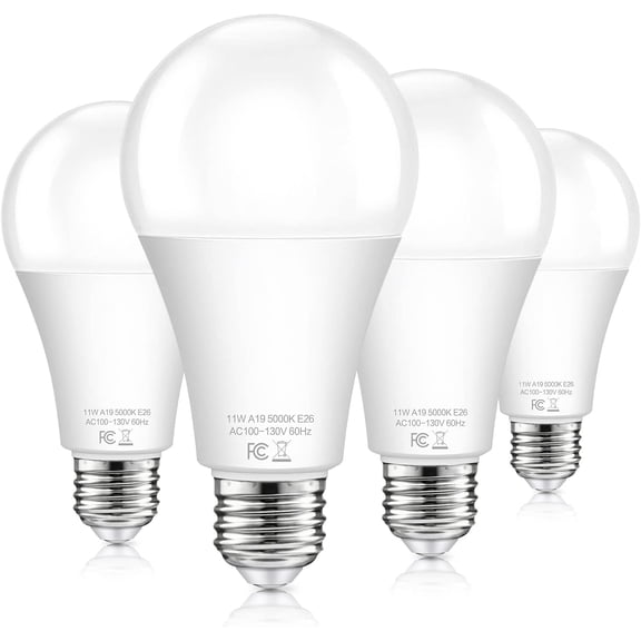 Dusk to Dawn Light Bulbs Outdoor 100 Watt Equivalent, 11W Automatic On/Off Sensor Light Bulb Daylight 5000K, A19 Outdoor LED Light Bulbs Photocell for Porch Garage Yard Security, E26 Base, 4-Pack