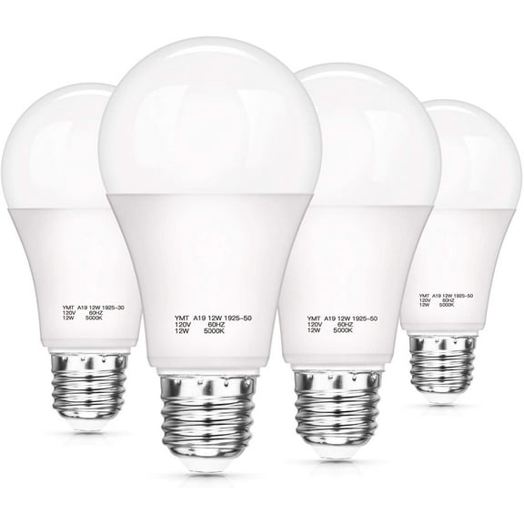 Dusk to Dawn Light Sensor Bulbs, A19 12W(100 Watt Equivalent) LED Light Bulbs, 1200 LM, E26 Base, Daylight White 5000K Outdoor Bulbs for Porch, 4-Pack