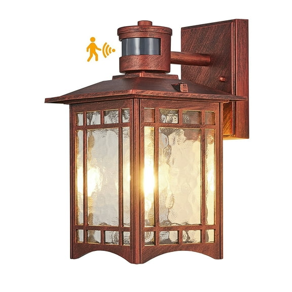 Dusk to Dawn Motion Sensor Outdoor Lights - Dark red Exterior Light Fixture Wall Mount for Outside House Porch Patio Garage - Yard Front Motion Detector Lantern - Waterproof Anti-rust Lighting