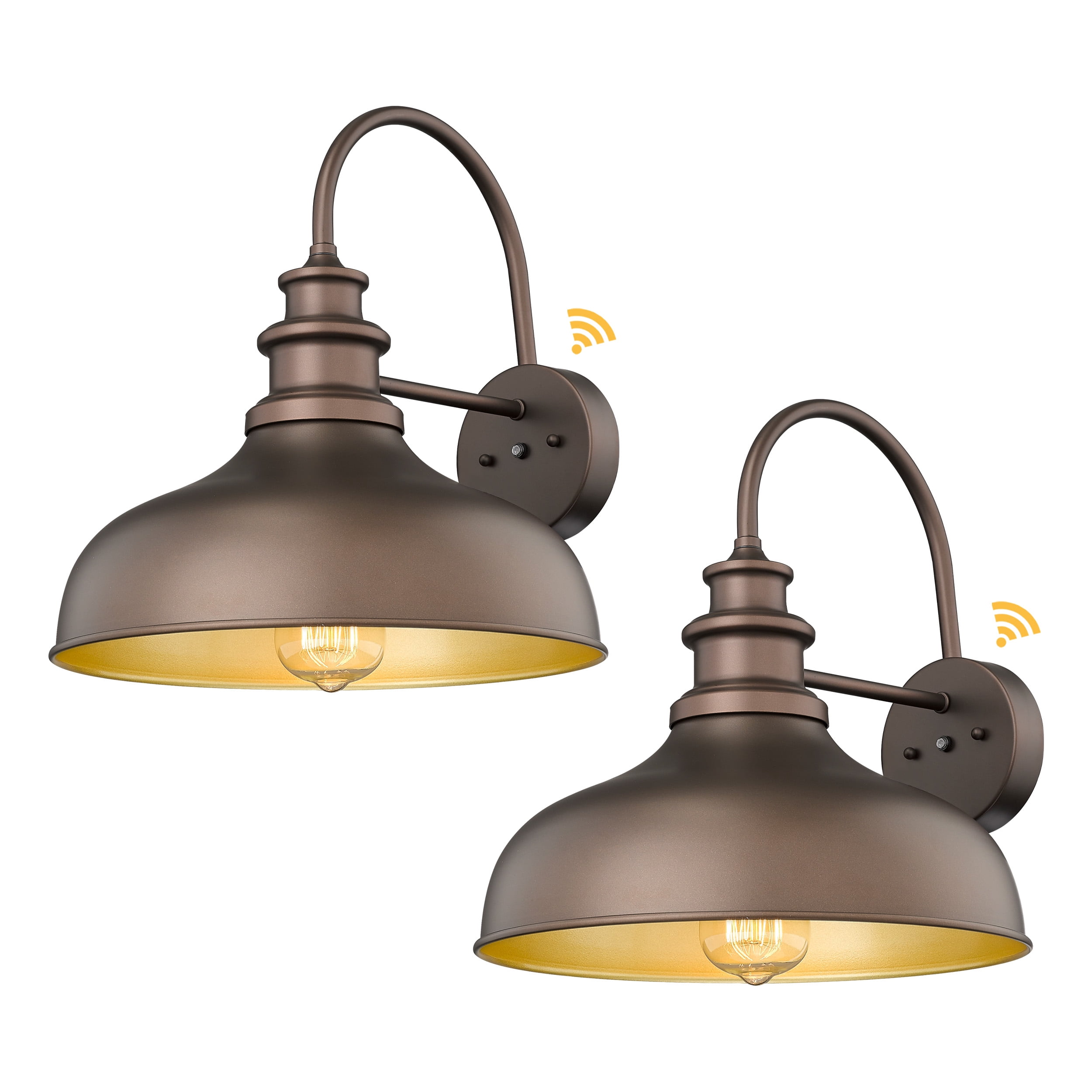 Dusk to Dawn Outdoor Barn Light Anti-Rust Outdoor Wall Sconce Farmhouse Exterior Lighting Fixture Wall Lantern Lamp for Porch,Garage(Oil Rubbed Bronze Finish+Gold Interior, 2 Pack)