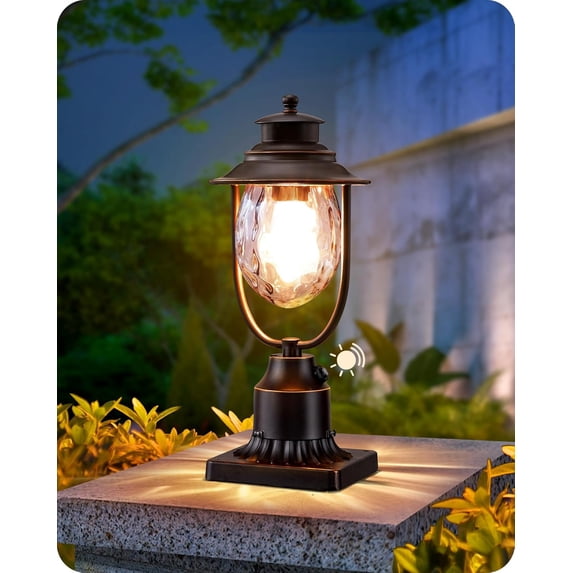 Dusk to Dawn Outdoor Post Light, Pole Light Fixture with Pier Mount Base, Waterproof Exterior Lamp Post Lantern Head, Clear Stone-Patterned Glass, for Driveway Yard Fence Garden Patio